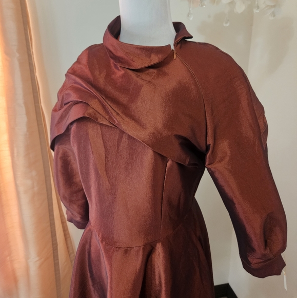 Copper Shiny Vintage/Vintage Style Fit and Flare Dress NWT Midi - Picture 3 of 9